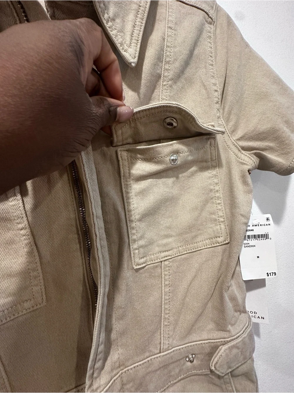 Good American Girl' Utility Shirt Dress in Taupe
